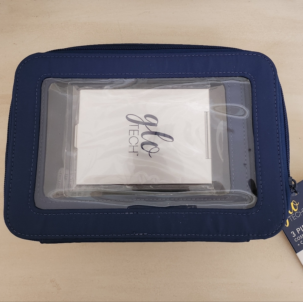 GloTech 3 PIECE COSMETIC BAG & MIRROR SET NWT